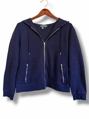 Lauren Ralph Lauren Vintage full zip hooded Jacket, navy, 100% Cotton knit, sz L